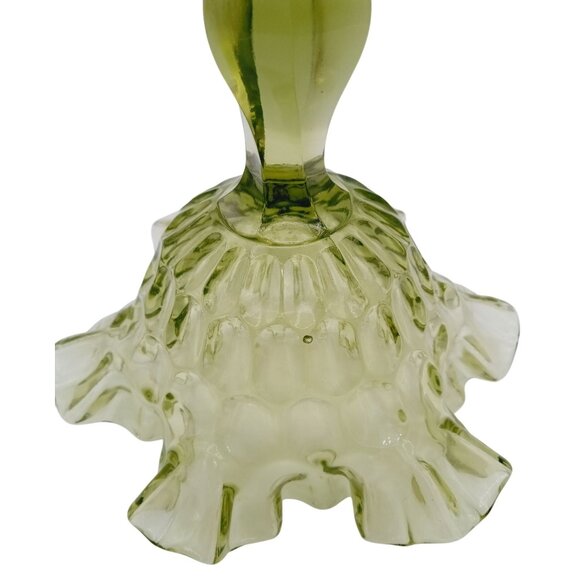 Vintage Fenton Glass Candy Dish Pedestal Green Thumbprint Ruffle Rim Compote 6" - Picture 15 of 15